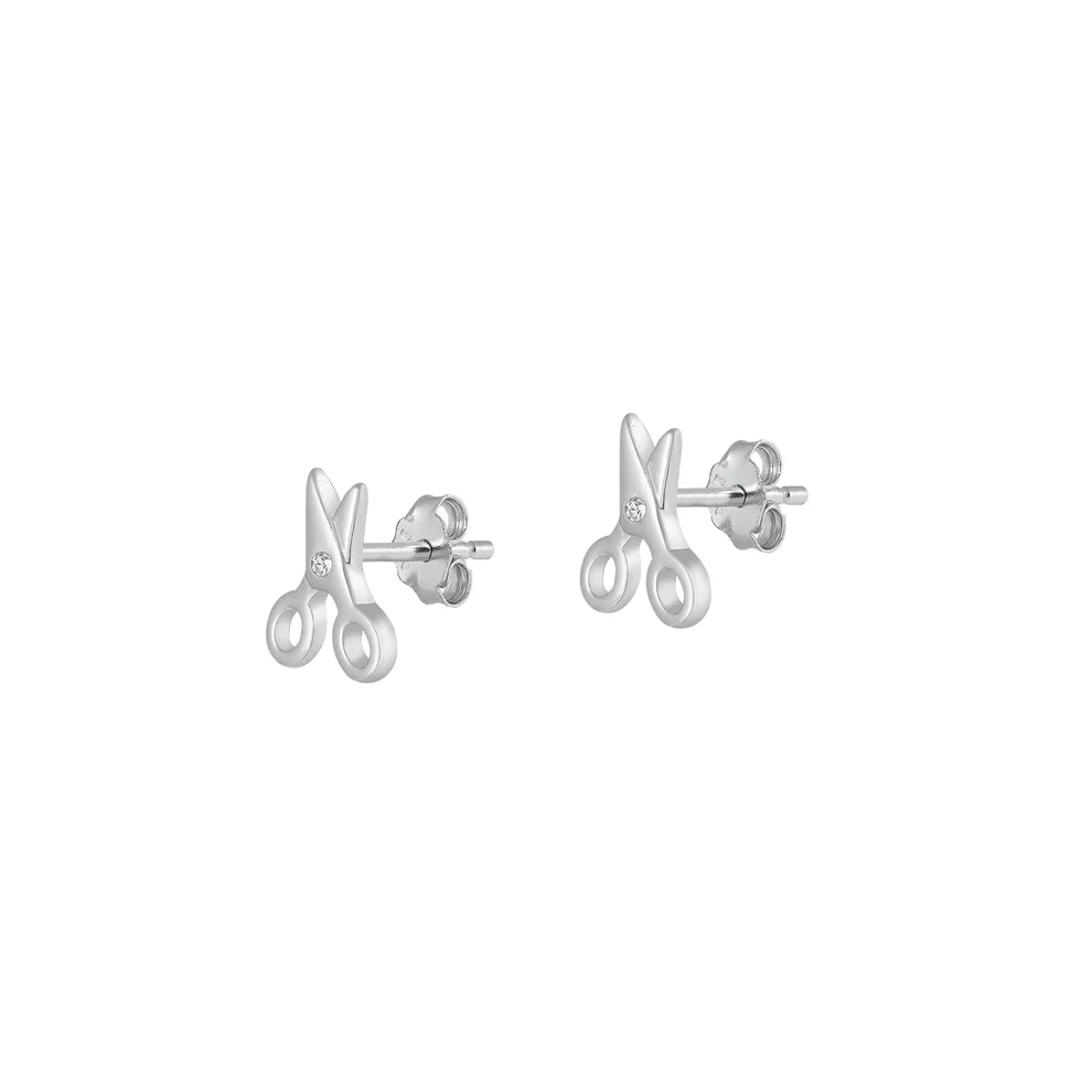 Sterling Silver Rhodium Plated Clear CZ Scissors Earrings
