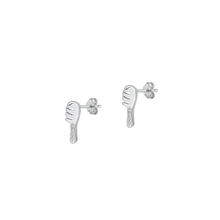 Load image into Gallery viewer, Sterling Silver Rhodium Plated Hair Brush Clear CZ Earrings