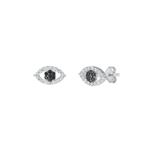 Load image into Gallery viewer, Sterling Silver Rhodium Plated Eye Black And Clear CZ Earrings