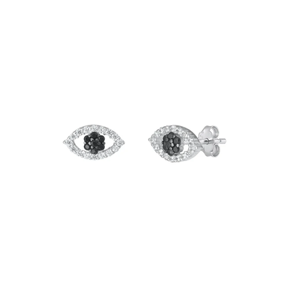 Sterling Silver Rhodium Plated Eye Black And Clear CZ Earrings