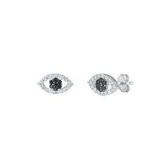 Sterling Silver Rhodium Plated Eye Black And Clear CZ Earrings