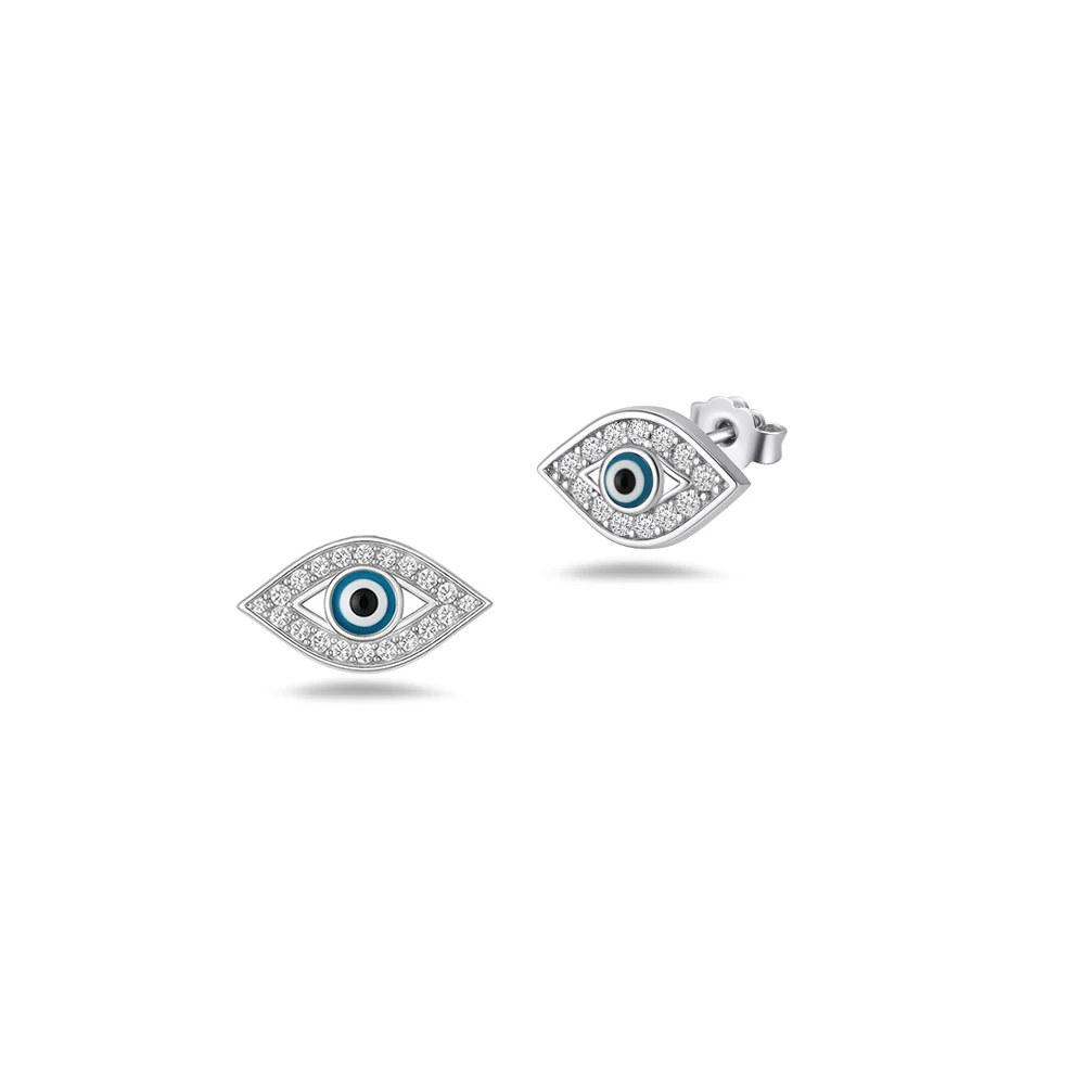 Sterling Silver Rhodium Plated Clear CZ Evil Eye Pendant