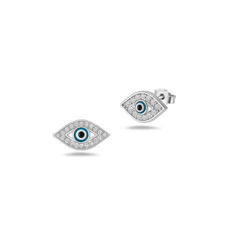 Sterling Silver Rhodium Plated Clear CZ Evil Eye Pendant