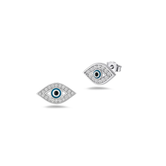 Sterling Silver Rhodium Plated Clear CZ Evil Eye Pendant