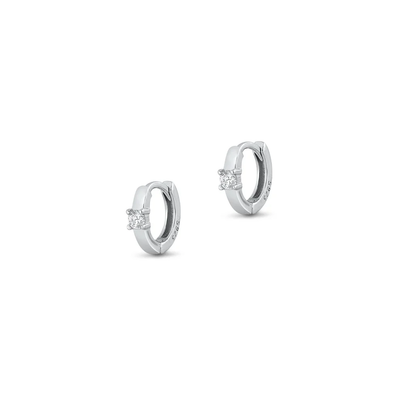 Sterling Silver Rhodium Plated Huggie Hoops Clear CZ Earrings