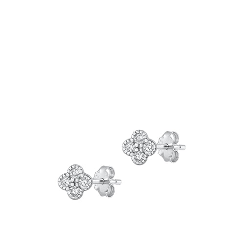 Sterling Silver Rhodium Plated Clover Clear CZ Earrings