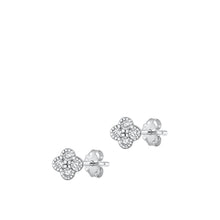 Load image into Gallery viewer, Sterling Silver Rhodium Plated Clover Clear CZ Earrings