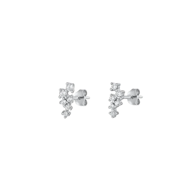Sterling Silver Rhodium Plated Cluster Clear CZ Earrings
