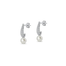 Load image into Gallery viewer, Sterling Silver Rhodium Plated Pearl And Clear CZ Earrings