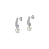 Sterling Silver Rhodium Plated Pearl And Clear CZ Earrings
