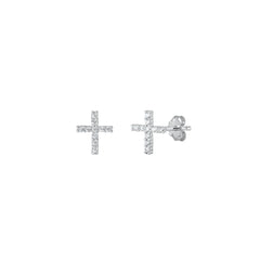 Sterling Silver Rhodium Plated Cross Clear CZ Earrings