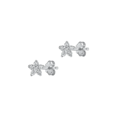 Sterling Silver Rhodium Plated Flower Clear CZ Earrings
