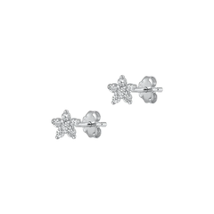 Sterling Silver Rhodium Plated Flower Clear CZ Earrings