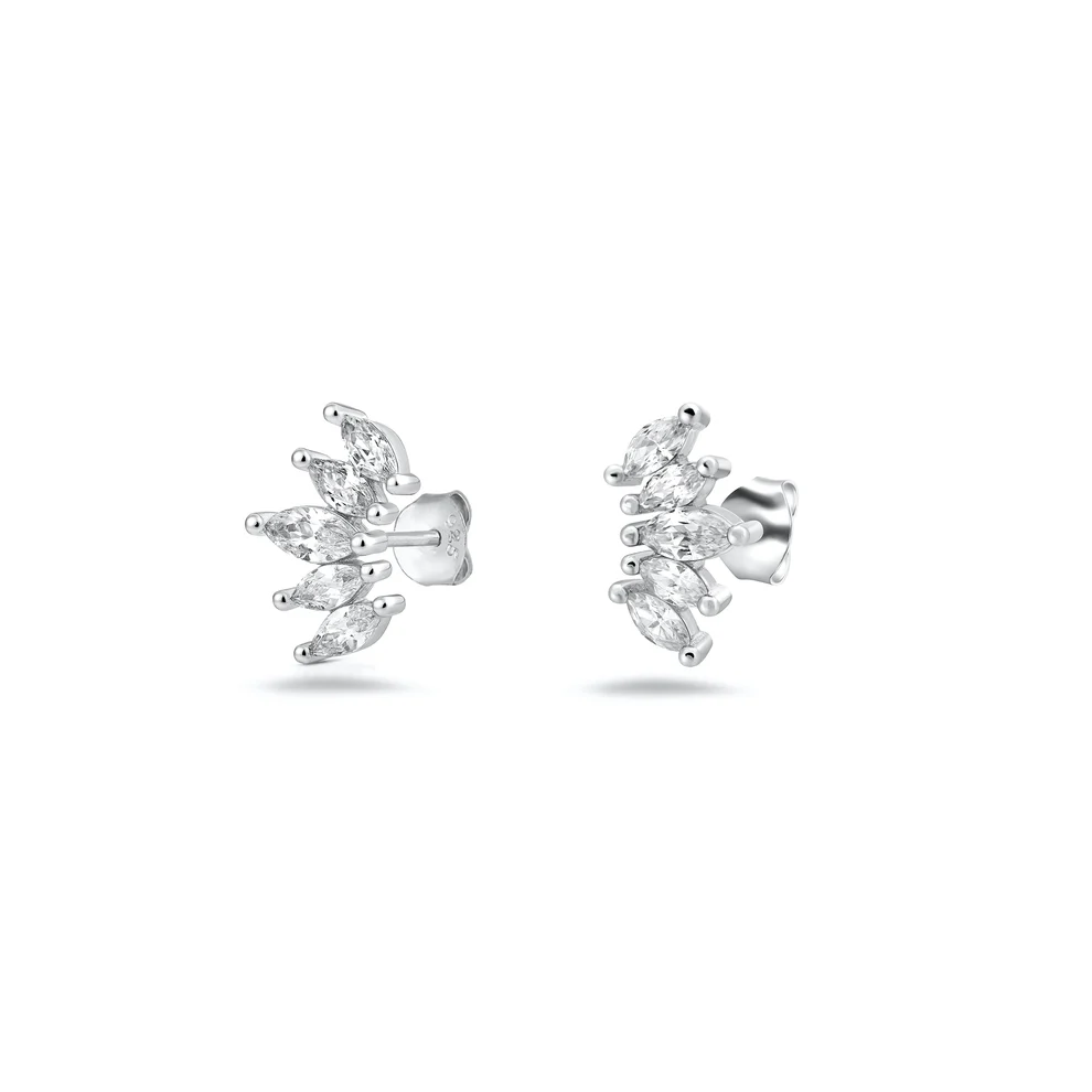 Sterling Silver Rhodium Plated Marquise Cluster Clear CZ Earrings