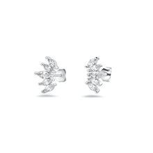 Load image into Gallery viewer, Sterling Silver Rhodium Plated Marquise Cluster Clear CZ Earrings