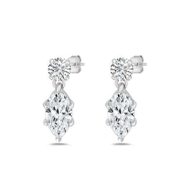 Sterling Silver Rhodium Plated Marquise Clear CZ Earrings