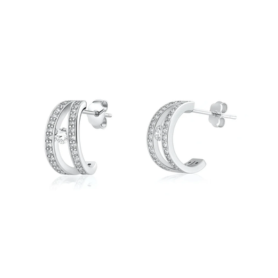 Sterling Silver Rhodium Plated Open Hoop Clear CZ Earrings