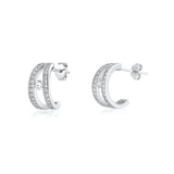 Sterling Silver Rhodium Plated Open Hoop Clear CZ Earrings