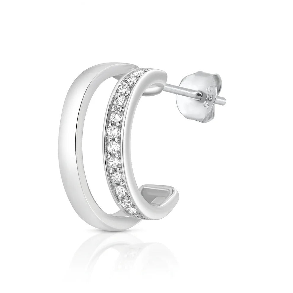 Sterling Silver Rhodium Plated Clear CZ Open Hoop Earrings