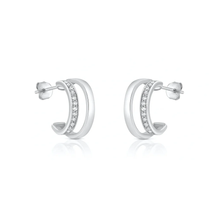 Load image into Gallery viewer, Sterling Silver Rhodium Plated Clear CZ Open Hoop Earrings
