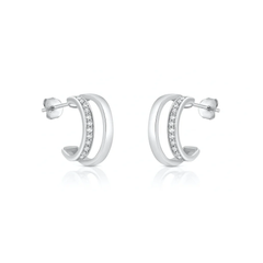 Sterling Silver Rhodium Plated Clear CZ Open Hoop Earrings