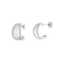 Load image into Gallery viewer, Sterling Silver Rhodium Plated Clear CZ Open Hoop Earrings