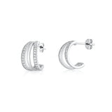 Sterling Silver Rhodium Plated Clear CZ Open Hoop Earrings