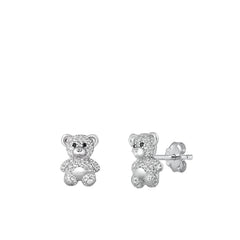 Sterling Silver Rhodium Plated Teddy Bear Clear CZ Earrings