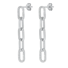 Load image into Gallery viewer, Sterling Silver Rhodium Plated Lock Clear CZ Earrings