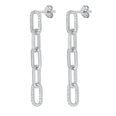 Sterling Silver Rhodium Plated Lock Clear CZ Earrings
