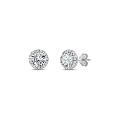 Sterling Silver Rhodium Plated Round Clear CZ Earrings