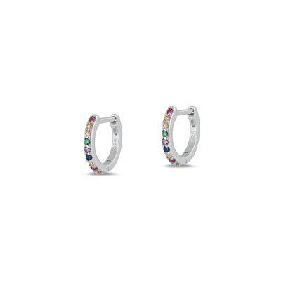Sterling Silver Rhodium Plated Multi Colored CZ Hoop Earrings