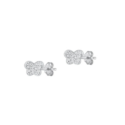 Sterling Silver Rhodium Plated 5mm Butterfly Clear CZ Earrings