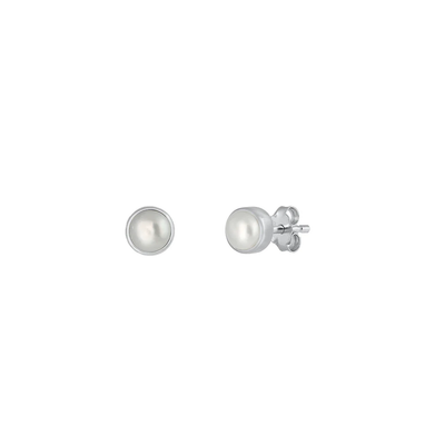 Sterling Silver Rhodium Plated Round Pearl Earrings