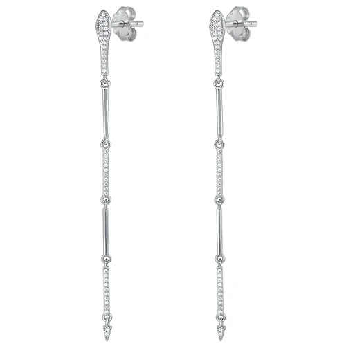 Sterling Silver Rhodium Plated Snake Clear CZ Earrings