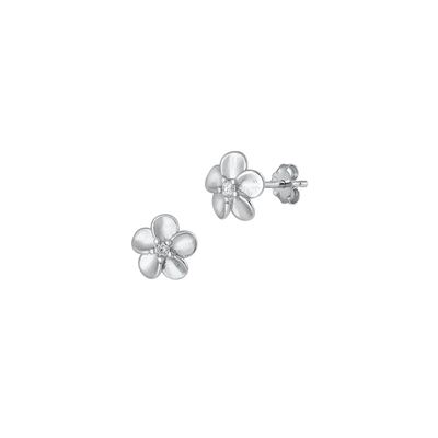Sterling Silver Brushed Flower Clear CZ Earrings