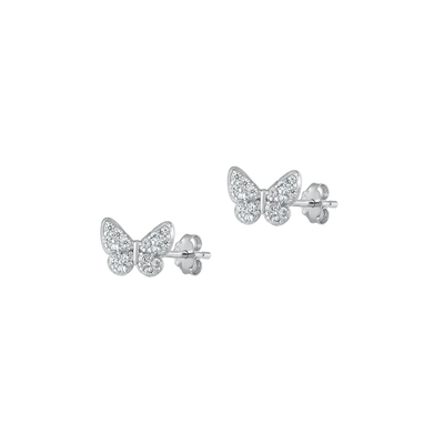 Sterling Silver Rhodium Plated Butterflies Clear CZ Earrings