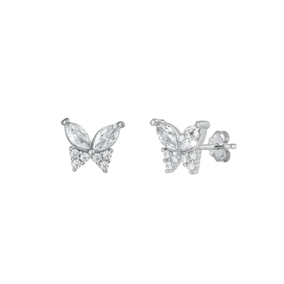 Sterling Silver Rhodium Plated Butterfly Clear CZ Earrings