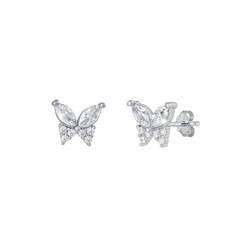 Sterling Silver Rhodium Plated Butterfly Clear CZ Earrings