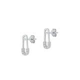 Sterling Silver Rhodium Plated Safety Pin Clear CZ Earrings