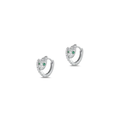 Sterling Silver Rhodium Plated Snake Clear And Green CZ Earrings