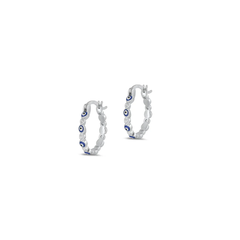 Sterling Silver Rhodium Plated Evil Eye Clear CZ Hoop Earrings