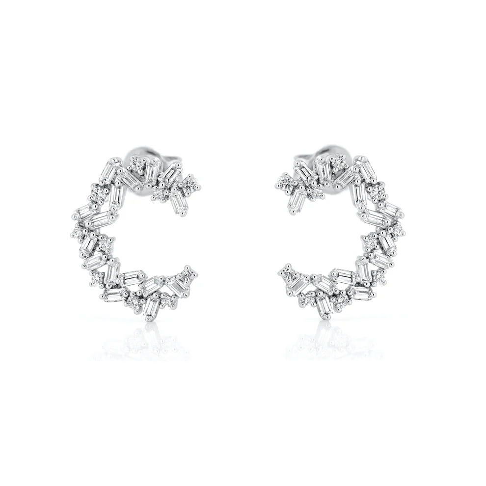 Sterling Silver Rhodium Plated Baguette Cluster Clear CZ Earrings