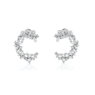 Sterling Silver Rhodium Plated Baguette Cluster Clear CZ Earrings