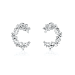 Sterling Silver Rhodium Plated Baguette Cluster Clear CZ Earrings