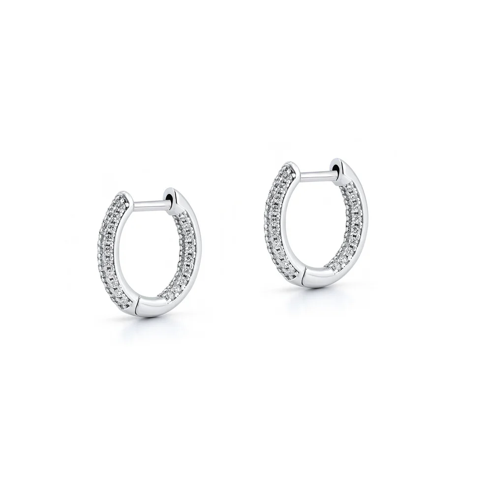 Sterling Silver Rhodium Plated Clear CZ Hoop Earrings