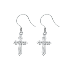 Sterling Silver Rhodium Plated Cross Clear CZ Earrings