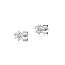 Load image into Gallery viewer, Sterling Silver Rhodium Plated Fleur De Lise Clear CZ Earrings