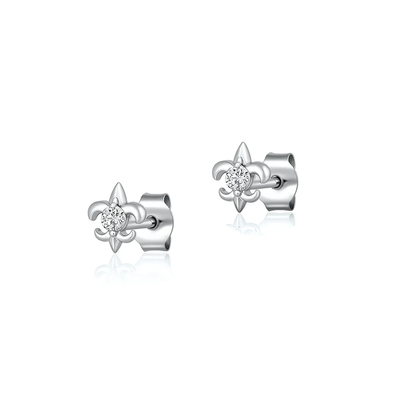 Sterling Silver Rhodium Plated Fleur De Lise Clear CZ Earrings