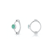 Load image into Gallery viewer, Sterling Silver Rhodium Plated Huggie Hoop Turquoise Stone Earrings